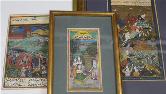 4 Persian gouache miniatures, framed and glazed Largest 20 x 11cm